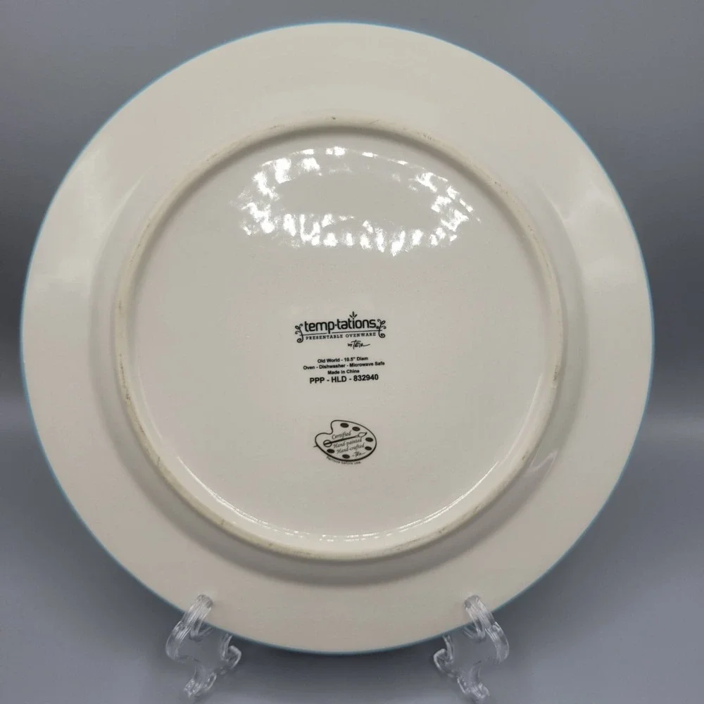 Temptations Old World Dinner Plates Set Of 2 Light Blue Yellow Floral 10.5